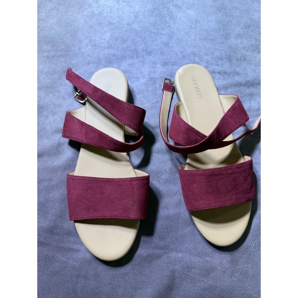 Old Navy Clean Sandal Womens 9 Burgundy Maroon Faux Suede Multi Strap Flat215075 - Picture 3 of 6